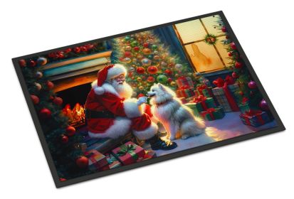 NEW American Eskimo and Santa Claus Doormat Front Door Mat Indoor Outdoor Rugs for Entryway, Non Slip Washable Low Pile, 18H X 27W
