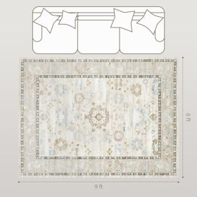 6x9 Area Rug, Indoor Boho Machine Washable Carpet For Living Room, Bedroom, Dining Room, Kitchen, Blue (Color: Blue)