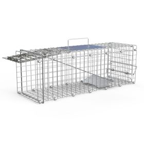 1Pc Humane Cat Trap Cage Catch Release Live Animal Rodent Cage Collapsible Galvanized Wire For Small Raccoons Beavers Groundhogs Foxes Armadillos (Color: Silver)