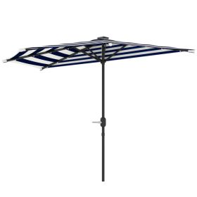 Half Umbrella Outdoor Patio Umbrella, Small Balcony Umbrella, Vented Half Patio Umbrella With Crank 8 Ribs, Porch Umbrella For Garden Deck Poolsi (Color: Navy Blue)