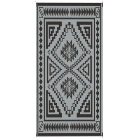 Reversible Outdoor Rug, Waterproof Plastic Straw With Carry Bag, 9 X 18, Black & Gray Square Patchwork (Color: Black)