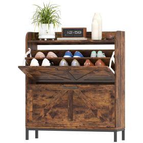 Shoe Cabinet Organizer With 2 Flip Drawers, Legs, Narrow Shoe Storage Cabinet For Entryway, Hallway, Rustic Brown (Color: Brown)