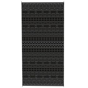 Reversible Outdoor Rug, Waterproof Plastic Straw With Carry Bag, 9 X 18, Black & Gray Geometric Wall (Color: Black)