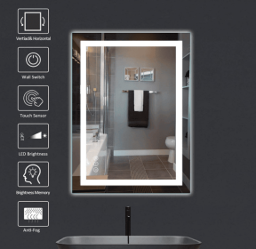 Triple Color Temperature/LED/RGB Smart Touch Control Bathroom Mirror with Tempered Glass, Adjustable Light, Fog & Shatterproof, Memory Function (S3R13874UL55"x30": S3R18292UL72"x36")
